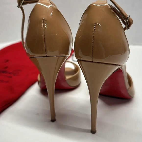 Christian Louboutin Senora T-strap High Heel Heels Shoes 100 MM Tan Nude Size 38 - Picture 6 of 13